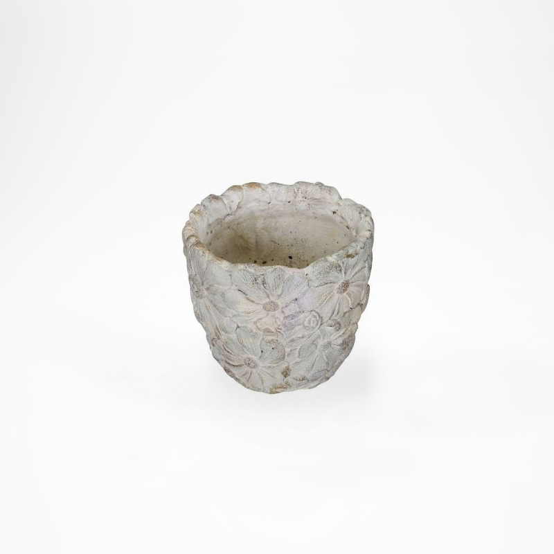 Vaso Cimento Flores em Relevo&nbsp;